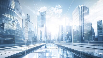 Poster - Futuristic Cityscape With Abstract Lines and Glowing Light