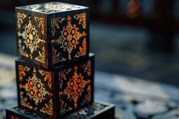Poster - Three wooden boxes on a table, useful for storing small items