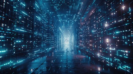 Poster - A dark room filled with numerous blue lights