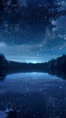 Wall Mural - the night sky is reflected in the still water of a lake - generative ai