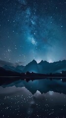 Wall Mural - the night sky is reflected in the still water of a lake - generative ai