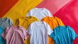 © AbstractAI - Variety of blank t shirts in different colors with geometric background