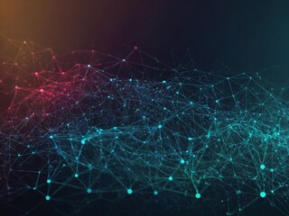 Poster - Luminous mesh of interconnected nodes, edges sprawls across dark background, forming intricate web of digital pathways. Glowing points pulse with activity, suggesting data flow, neural connections.