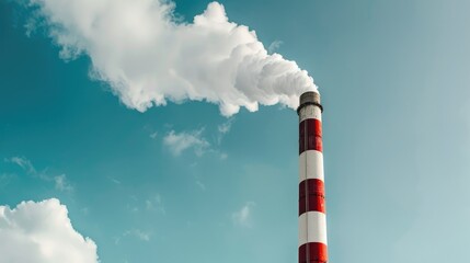 Poster - Power plant chimney against a blue sky empty space