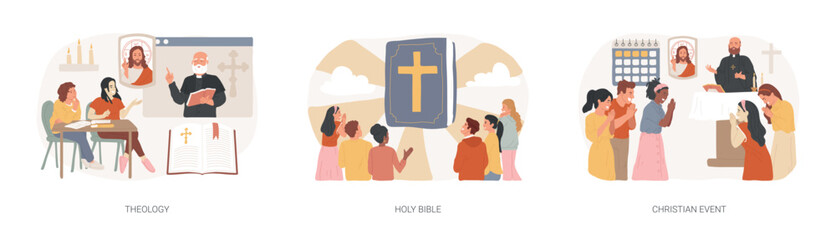 Poster - Study of god isolated concept vector illustration set.
