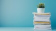 © Mikus - A stack of papers with a potted plant atop the highest stack