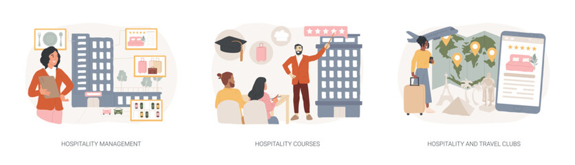 Poster - Hotel business isolated concept vector illustration set.