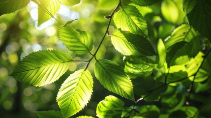 Wall Mural - Fresh green leaves in sunlight