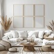 © glden - 6 empty frames gallery wall set mock up modern living room with minimalist boho decor