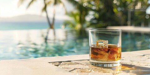 Wall Mural - a glass of whiskey, poolside