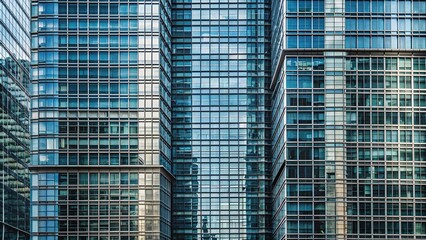 Wall Mural - glass façade of tall skyscraper business buildings