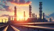 © Alice - Industry pipeline transport petrochemical, gas and oil processing, furnace factory line, rack of heat chemical manufacturing, equipment steel pipes plant