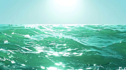 Radiant sunlight on emerald green ocean, clean and bright digital illustration