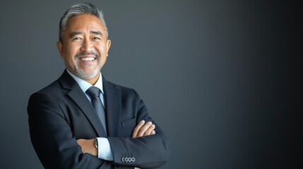 Confident Pacific Islander Businessman in Formal Suit, Arms Crossed, Smiling, for Professional Corporate Use