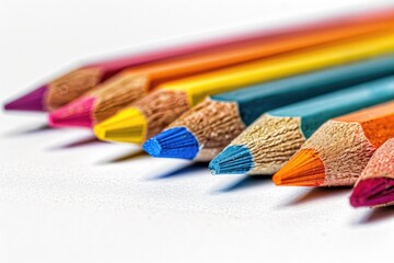 Poster - A selection of colorful pencils arranged on a clean, white surface