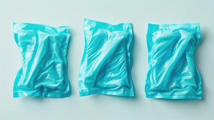 Poster - Three blue plastic bags sit on top of a table, possibly filled with items or trash