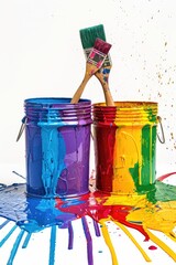Aufkleber - Two paint cans with brushes and a spatula, ideal for art projects or DIY tasks