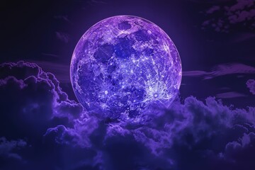 Wall Mural - A purple full moon visible through cloudy layers of atmosphere