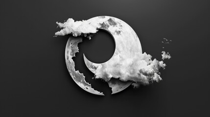 Poster - A black and white photograph of the moon and surrounding clouds