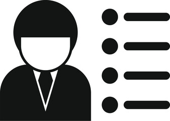 Poster - Black and white icon of a businessman standing next to a checklist