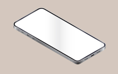 Aufkleber - Isometric mobile phone vector mockup - Illustration template of unbranded smartphone with white blank and shiny screen on light brown background