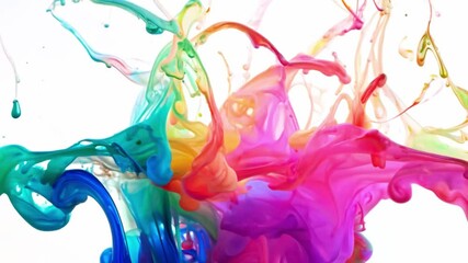 Poster - Colorful paint splatters and swirls in a dynamic explosion against a white background. The vibrant colors create a mesmerizing abstract pattern.
