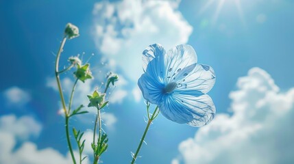 Wall Mural - A lovely nemophila flower with see through petals in the sky