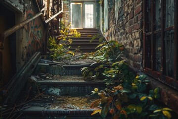 Poster - A set of steps leading up to a door with a possible entrance or exit