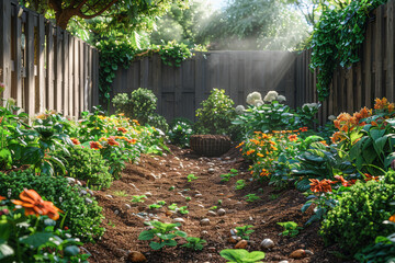 Poster - A home composting setup in a backyard, illustrating natural recycling. Concept of waste management and soil health. Generative Ai.