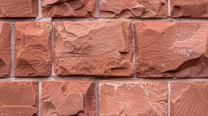 A close-up shot of a wall made of red sandstone blocks. The blocks are stacked horizontally and have a rough, textured surface SEAMLESS PATTERN