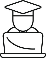 Poster - simple icon depicting a student working on a laptop while wearing a graduation cap