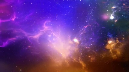 Poster - A night sky filled with stars and glowing nebulae, with a bright red star in the center.