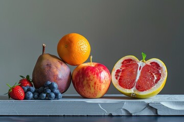 Poster - A colorful selection of fresh fruits arranged on a wooden table, perfect for a snack or decoration