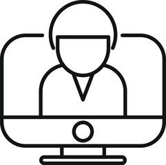 Poster - line art icon of a businessman having a video call on a computer screen, representing remote work an