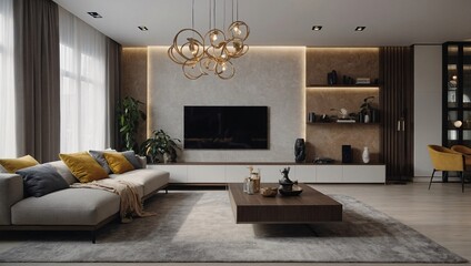 Wall Mural - Modern living room interior with stylish light-colored wall