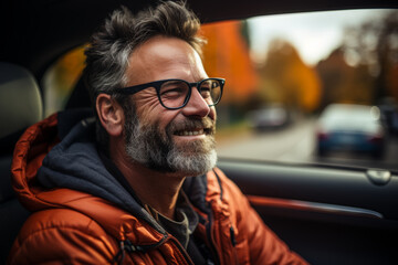 Poster - A father giving his teenager driving lessons, calmly instructing them as they navigate the road. Concept of trust-building and milestone moments. Generative Ai.