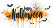 © BOTAHRY DEX - Happy Halloween vector lettering. Holiday calligraphy with spider and web for banner, poster, greeting card, party invitation. Isolated illustration.