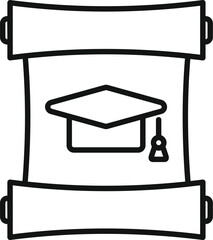 Poster - Simple line art icon of a graduation diploma scroll with a graduation hat symbolizing academic achievement