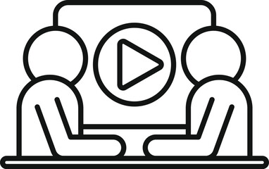 Poster - Line drawing of two people watching online video content sitting at desk