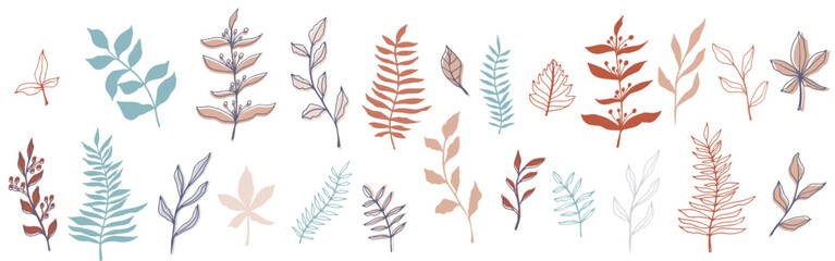 Naklejka na meble vector contour branch and leaves for harvest festival poster. Elegant silhouette and outline element in trendy pastel colors. hand drawn botanical illustration for wedding design, cards, logo, tattoo.