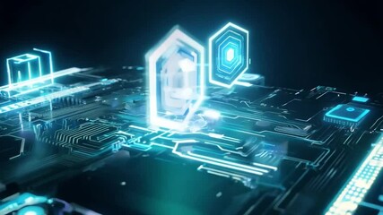 Poster - A glowing blue number four stands out against an abstract circuit board background.
