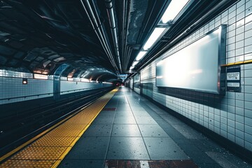 Poster - Subway platform, train approaching, commuters waiting