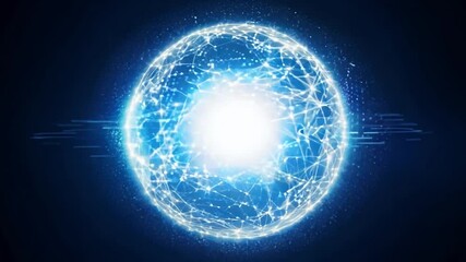 Poster - A glowing blue sphere with interconnected lines in a network pattern against a dark blue background.