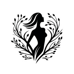 Wall Mural - Minimalist tree woman silhouette logo on white background