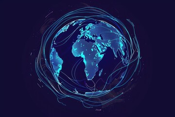 Poster - A blue sphere surrounded by a network of lines, ideal for illustrations related to technology, science, or innovation