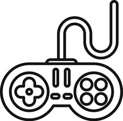 Poster - line art icon of a retro gamepad controller featuring a wired connection for gaming