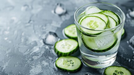 Wall Mural - Refreshing cucumber water with ice in glass