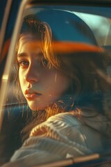 Poster - A person sitting in a vehicle, looking outside