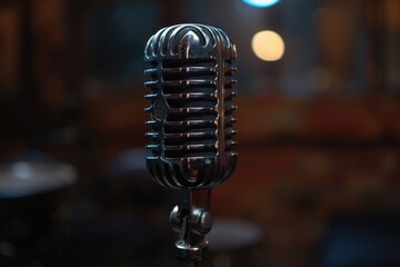 Poster - Close up shot of a microphone with a blurry background