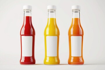 Poster - A close-up shot of three ketchup bottles sitting on a clean white surface